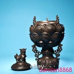 12old Chinese dynasty bronze fengshui Lion Incense burner Censer statue