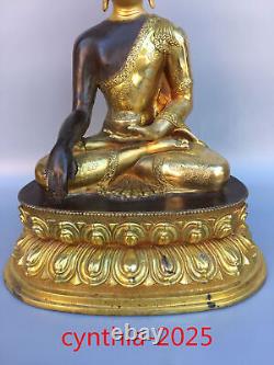 13Chinese Old antiques Pure copper gilding exquisite Statue of Sakyamuni Buddha
