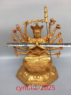 13Rare Chinese antiques Pure copper gilding Guanyin Bodhisattva Buddha
