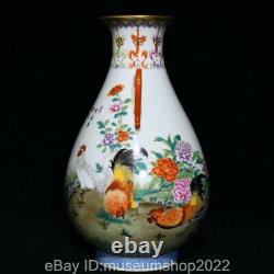 13.2 Old Chinese Qianlong Marked Famile Rose Porcelain Rooster Cock Vase Bottle