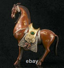 13.2 Old Chinese Red Copper Gilt Dynasty Zodiac Animal Horse Success Statue A1