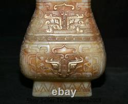 13.2 Old Chinese White Jade Gilt Carved Dynasty Beast Face Bottle Vase Jar Jug