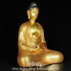 13.6 Chinese Bronze 24K God Gilt Shakyamuni Amitabha Buddha Statue Sculpture