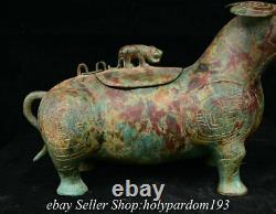 13.6 Old Chinese Bronze Ware Dynasty Beast Zun Lid Statue Sculpture