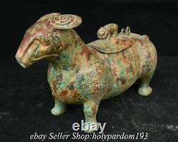13.6 Old Chinese Bronze Ware Dynasty Beast Zun Lid Statue Sculpture