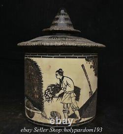 13.6 Old Chinese Song Dynasty Cizhou Kiln Porcelain Figure Granary Jar Pot