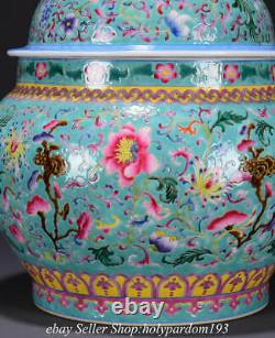 13.6 Qianlong Marked Chinese Famille rose Porcelain Flower Lid Jar Pot Crock
