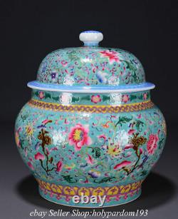 13.6 Qianlong Marked Chinese Famille rose Porcelain Flower Lid Jar Pot Crock
