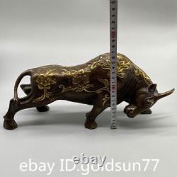 13.7Rare Chinese antiques pure copper gilt exquisite handmade Flower cow statue
