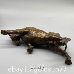13.7Rare Chinese antiques pure copper gilt exquisite handmade Flower cow statue