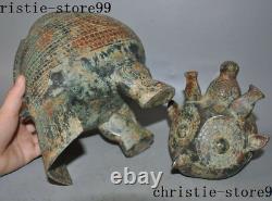 14Antiquity Old Chinese Bronze Ware Dynasty Birds Zun Portable drinking vessel