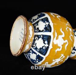 14.4 Chinese porcelain Yongle yellow glaze white dragon bottle Gourd vase