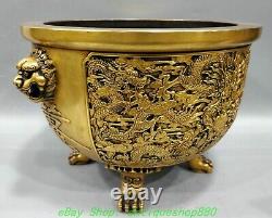 14.5'' Old Chinese Purple Bronze Gold Dragon 2 Beast Ear Incense Burner Censer