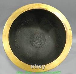 14.5'' Old Chinese Purple Bronze Gold Dragon 2 Beast Ear Incense Burner Censer