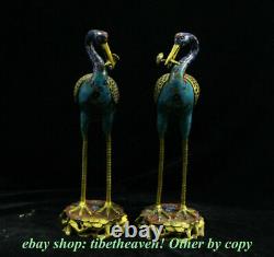 14.8 Old Chinese Copper Cloisonne Dynasty Crane Flower Incense Burners Pair