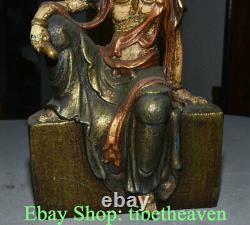 14.8 Old Chinese Wood Painting Buddhism Free Avalokitesvara Goddess Statue