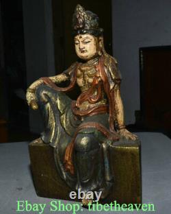 14.8 Old Chinese Wood Painting Buddhism Free Avalokitesvara Goddess Statue