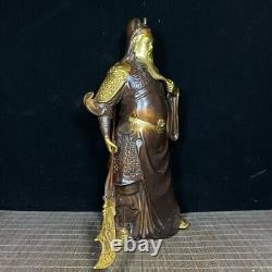 14.9Chinese Antique Pure Copper Gilt Sword Guan Gong Statue Ornament