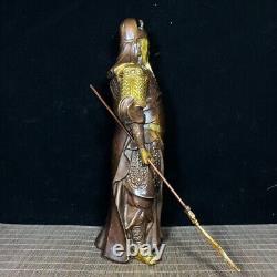14.9Chinese Antique Pure Copper Gilt Sword Guan Gong Statue Ornament
