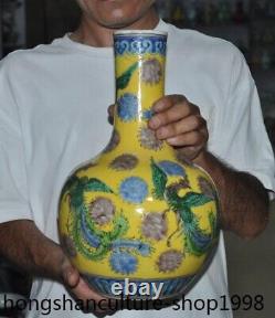 14 Chinese yellow glaze wucai porcelain Phoenix bird statue Bottle Pot Vase Jar