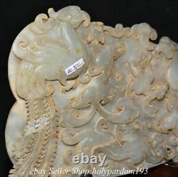 14 Old Chinese Hetian Jade Nephrite Fengshui Dragon Phoenix Yu Bi Fan Statue