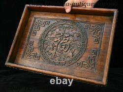 14 Old Chinese Huang Huali Wood Carving Blessing Bat Tray Salver Saucer Pallet