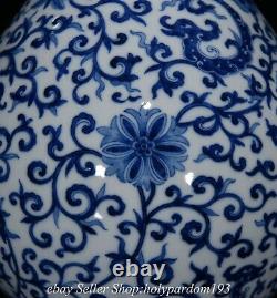 14 Qianlong Marked Chinese Blue White Porcelain Flower Dragon Bottle Vase BB
