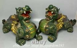 15.2 Old Chinese Bronze Painting Fengshui God Beast Pi Xiu Statue Pair