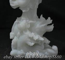 15.6 Old Chinese White Jade Carved Kwan-yin Guan yin Goddess Dragon Statue