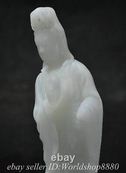15.6 Old Chinese White Jade Carved Kwan-yin Guan yin Goddess Dragon Statue