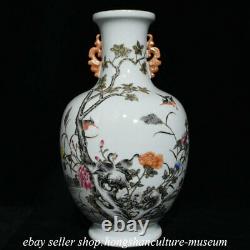 16.4 Qianlong Marked Chinese Famille rose Porcelain Flower Bird Bottle Vase