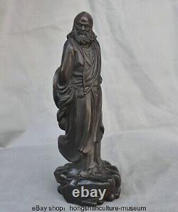 16.4 Rare Old Chinese Ebony wood Carving Arhat Damo Bodhidharma Dharma Statue