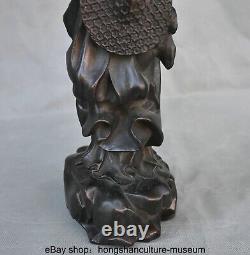 16.4 Rare Old Chinese Ebony wood Carving Arhat Damo Bodhidharma Dharma Statue