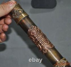 16.4old Chinese bronze Dragon Beast head text Smoking Case Tools Tobacco Pipe