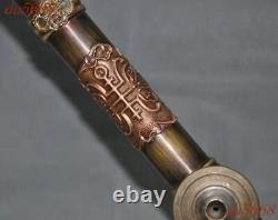 16.4old Chinese bronze Dragon Beast head text Smoking Case Tools Tobacco Pipe