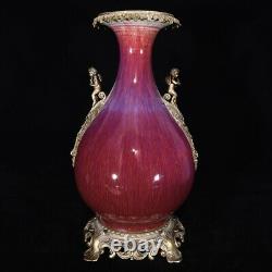 16.6 Qing Qianlong Marked Chinese Glaze Porcelain Copper Angel Bottle Vase