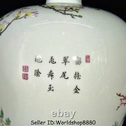 16 Marked Chinese Famille Rose Porcelain peacock Birds Flower Plum Bottle Vase