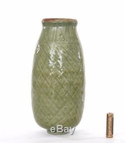 16th Century Chinese Longquan Celadon Glaze Incised Porcelain Vase