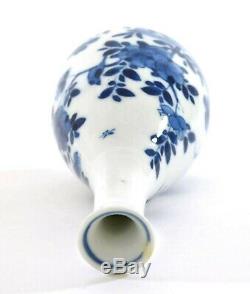 17C Chinese Kangxi Blue & White Porcelain Plum Blossom Bird Bottle Vase AS IS