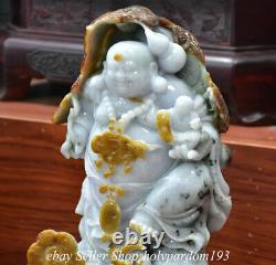 17.4 Chinese Top ice Emerald jade jadeite Happy Laugh Maitreya Buddha Statue
