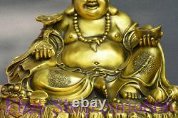 17 Old Chinese Copper Gilt Happy Laugh Maitreya Buddha Yuanbao Wealth Statue