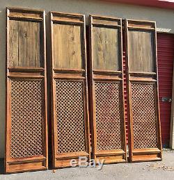 1800 Chinese Antique Asian Qing Carved Wood Lattice 4 Doors Screen Architectural