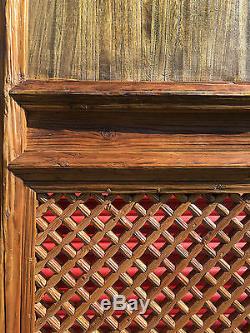 1800 Chinese Antique Asian Qing Carved Wood Lattice 4 Doors Screen Architectural