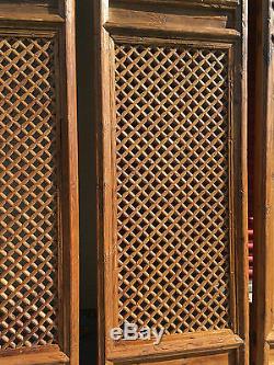 1800 Chinese Antique Asian Qing Carved Wood Lattice 4 Doors Screen Architectural