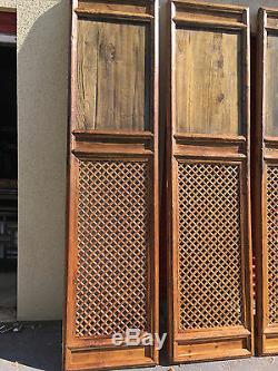 1800 Chinese Antique Asian Qing Carved Wood Lattice 4 Doors Screen Architectural