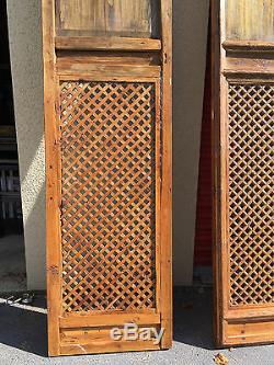 1800 Chinese Antique Asian Qing Carved Wood Lattice 4 Doors Screen Architectural