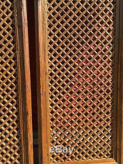 1800 Chinese Antique Asian Qing Carved Wood Lattice 4 Doors Screen Architectural