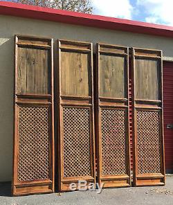 1800 Chinese Antique Asian Qing Carved Wood Lattice 4 Doors Screen Architectural