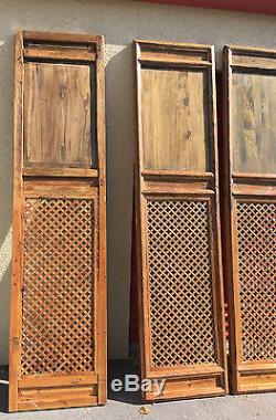 1800 Chinese Antique Asian Qing Carved Wood Lattice 4 Doors Screen Architectural