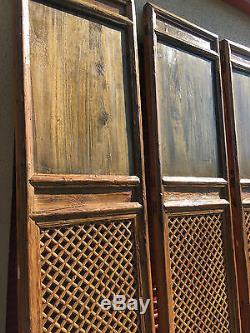 1800 Chinese Antique Asian Qing Carved Wood Lattice 4 Doors Screen Architectural